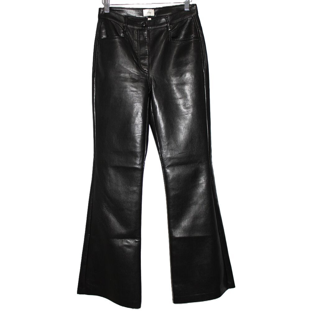 Aritizia Wilfred Melina Black Faux Leather High Rise Flare Pants Size 4 NWOT NEW